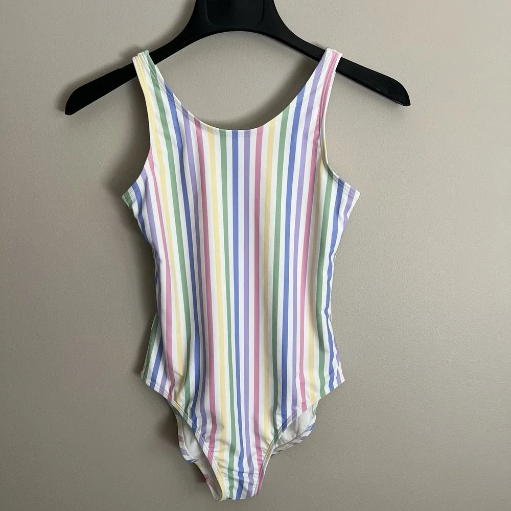 Gap Kids Girls Swimsuit XXL Pastel Rainbow Vertical Stripes Beach Tween - Picture 1 of 5